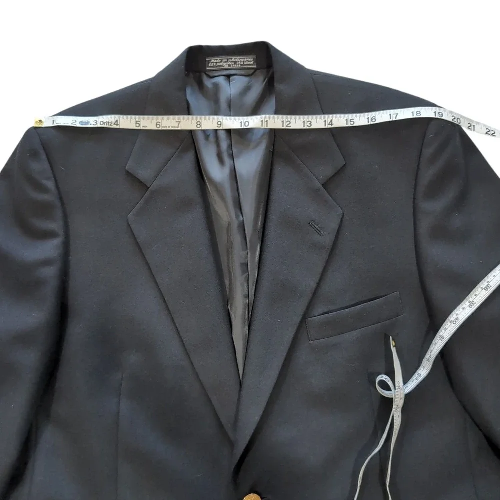 Gianelli Blazer Jacket Men's Size 44R Black Gold Buttons Polyester Wool‎ Blend